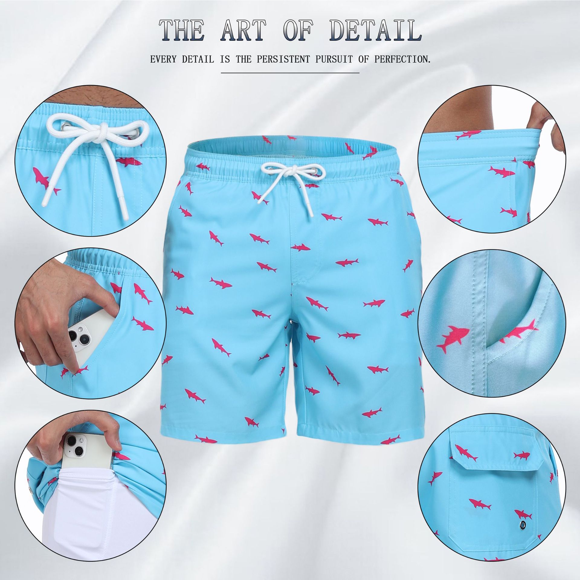 Mens Shark Pattern 2 in 1 Boar - Long Leg Trunk Men avis et prix
