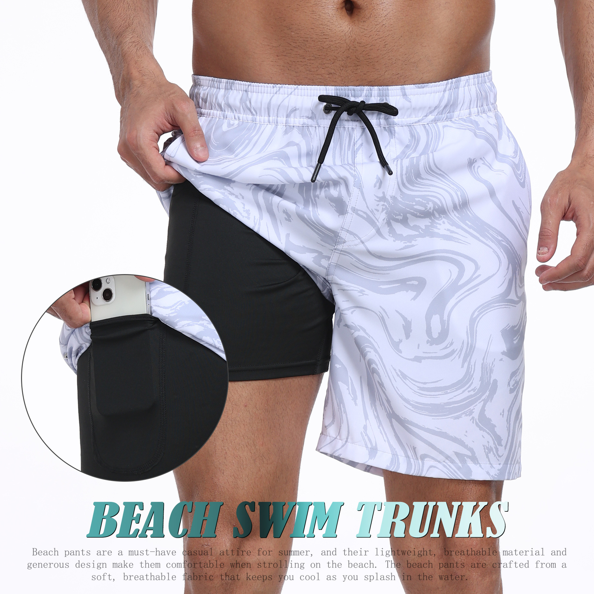 Mens Shark Pattern 2 in 1 Boar - Long Leg Trunk Men avis et prix