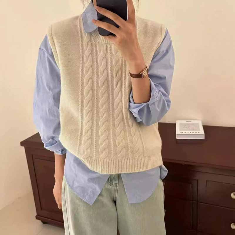 2025 New O-Neck Knitted Vest W - Sleeveless Undershirt avis et prix