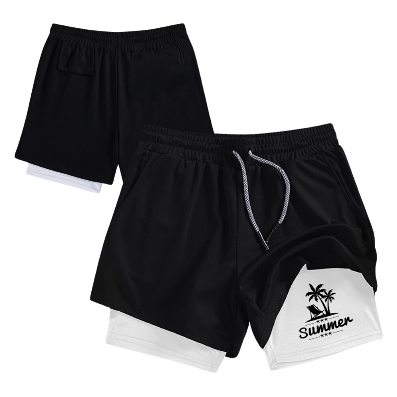 Summer Men's Double Layer Runn - Compression Shorts Athletes avis et prix