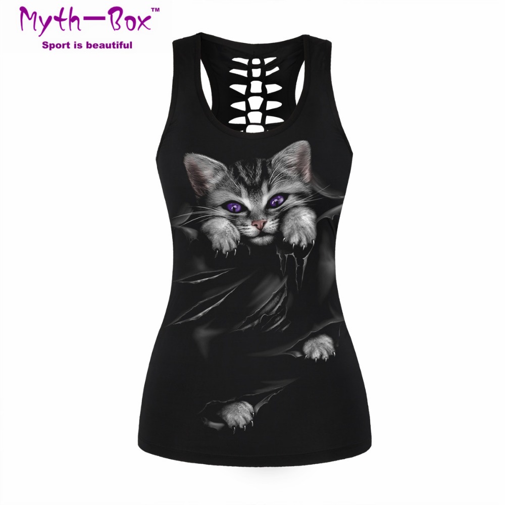 Women Sport Vest Bad Cat Print - Sleeveless Undershirt avis et prix