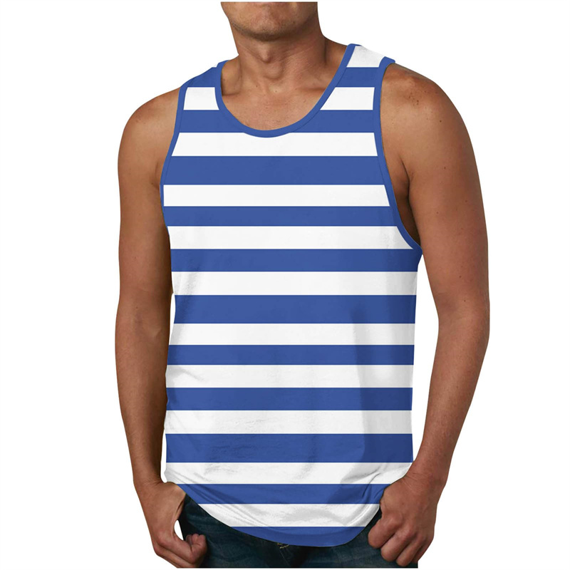 Men's Stripe Tank Tops Summer  - Undershirt Crew Neck avis et prix