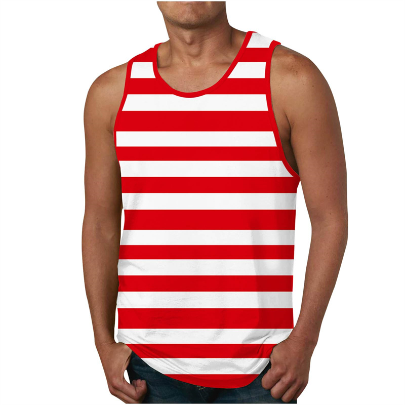 Men's Stripe Tank Tops Summer  - Undershirt Crew Neck avis et prix