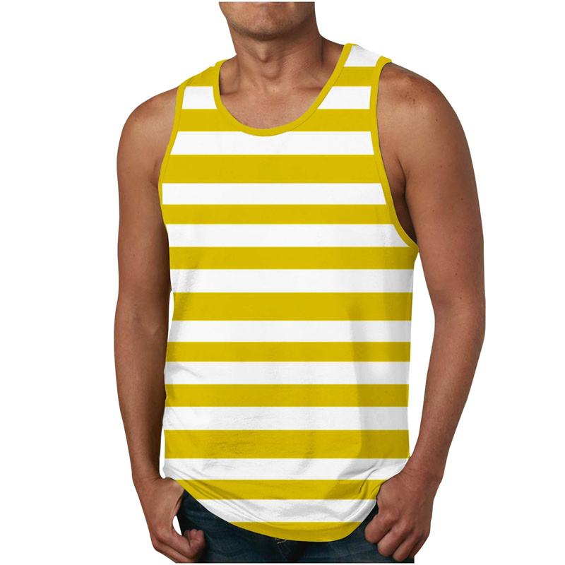 Men's Stripe Tank Tops Summer  - Undershirt Crew Neck avis et prix