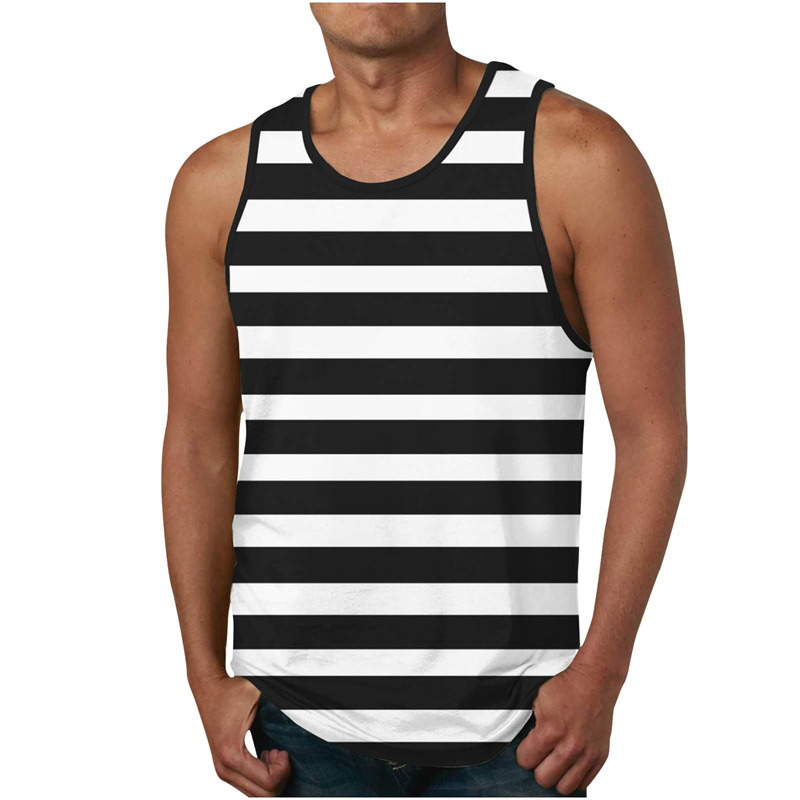 Men's Stripe Tank Tops Summer  - Undershirt Crew Neck avis et prix